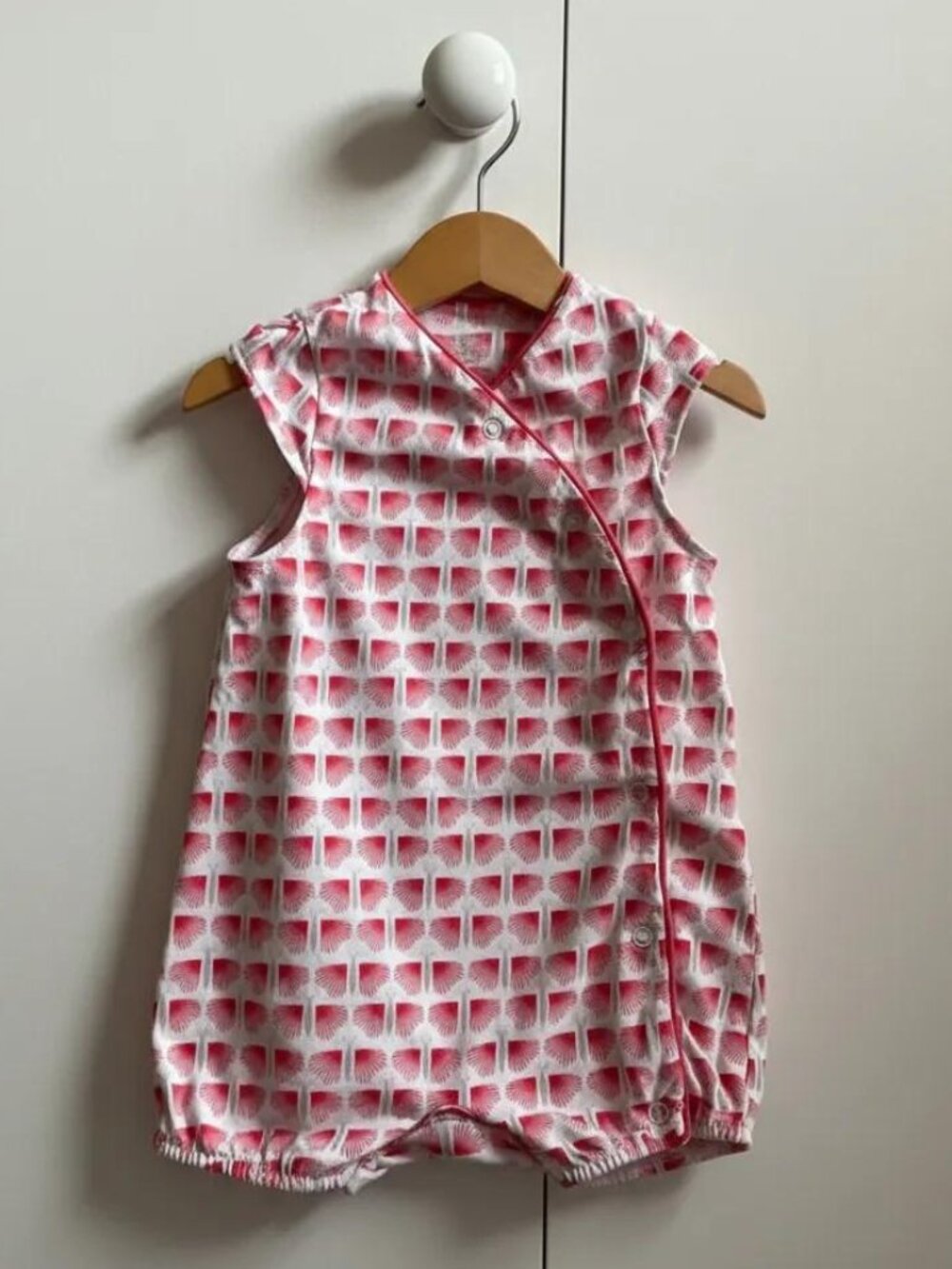 Obaibi Red and White Geometric Side Snap Romper 12 Months